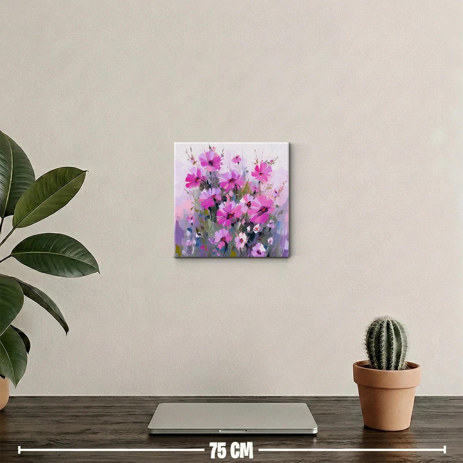 Cuadro decorativo con flores vibrantes en tonos rosa y lila — miniatura 2