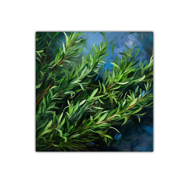 Cuadro decorativo con hojas verdes en fondo azul intenso