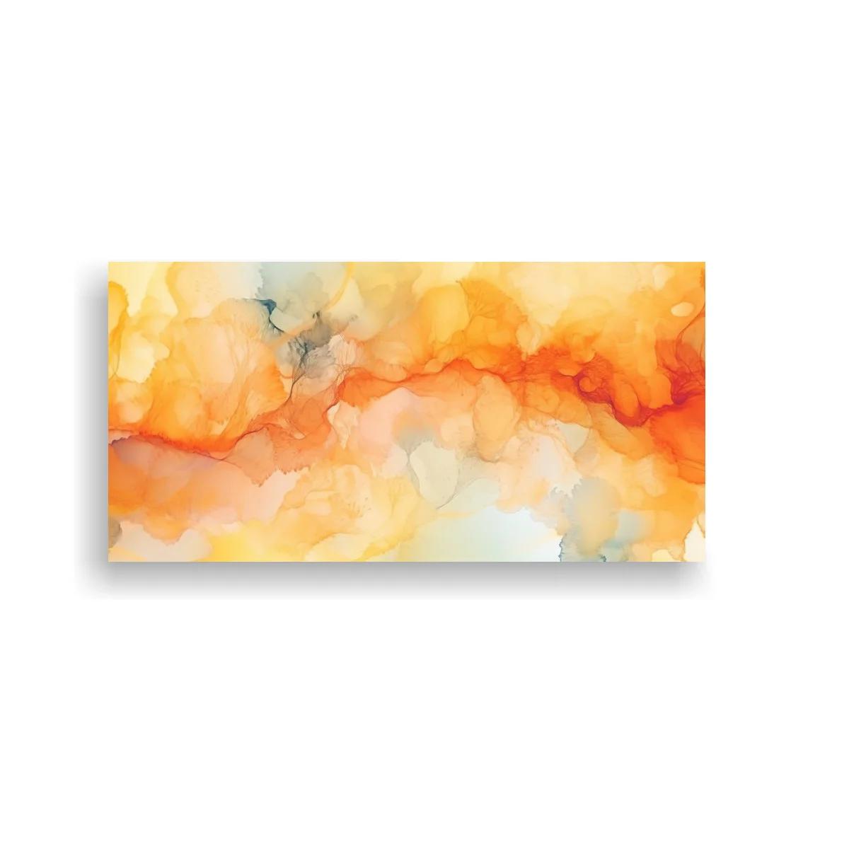 Cuadro nubes de tinta naranja y amarilla en formato panorámico