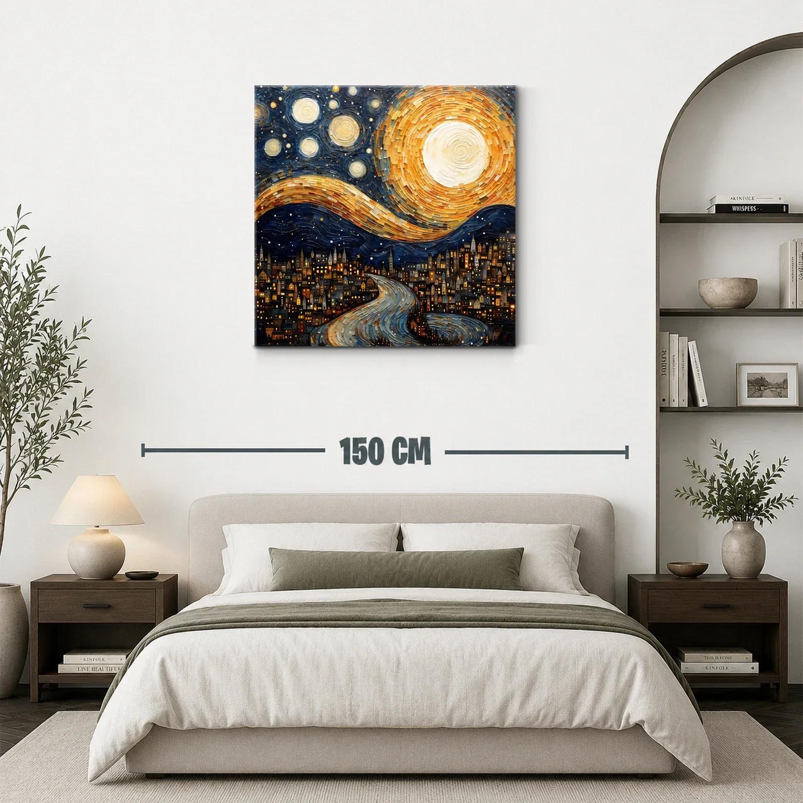 Paisaje nocturno con luna y estrellas sobre ciudad iluminada — miniatura 3