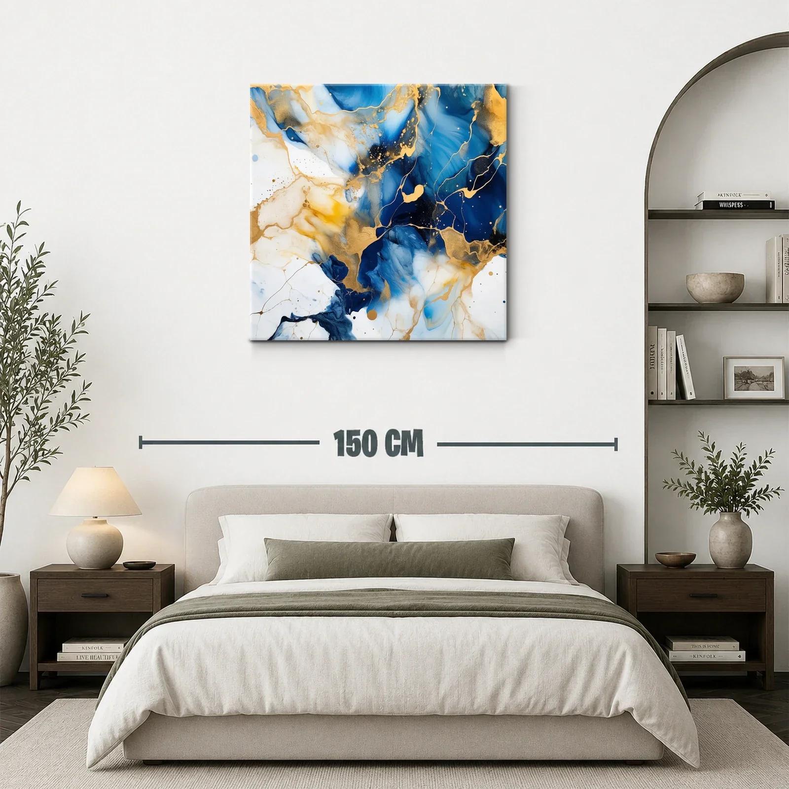 Cuadro abstracto con tonos azul y dorado brillante — miniatura 3