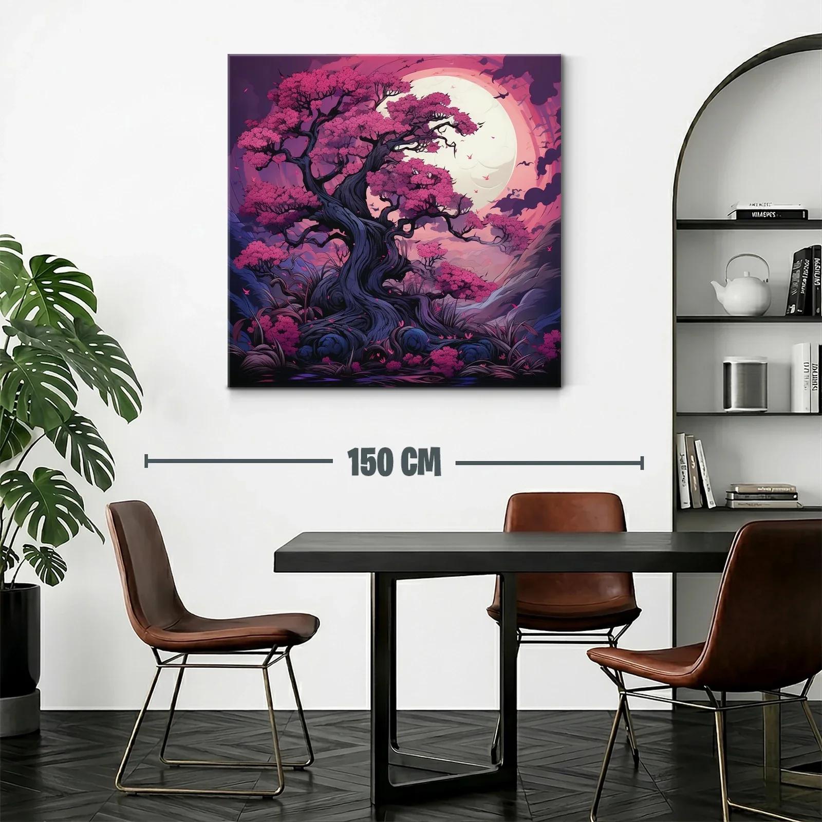 Árbol floreciente bajo luna llena en tonos vibrantes — miniatura 2