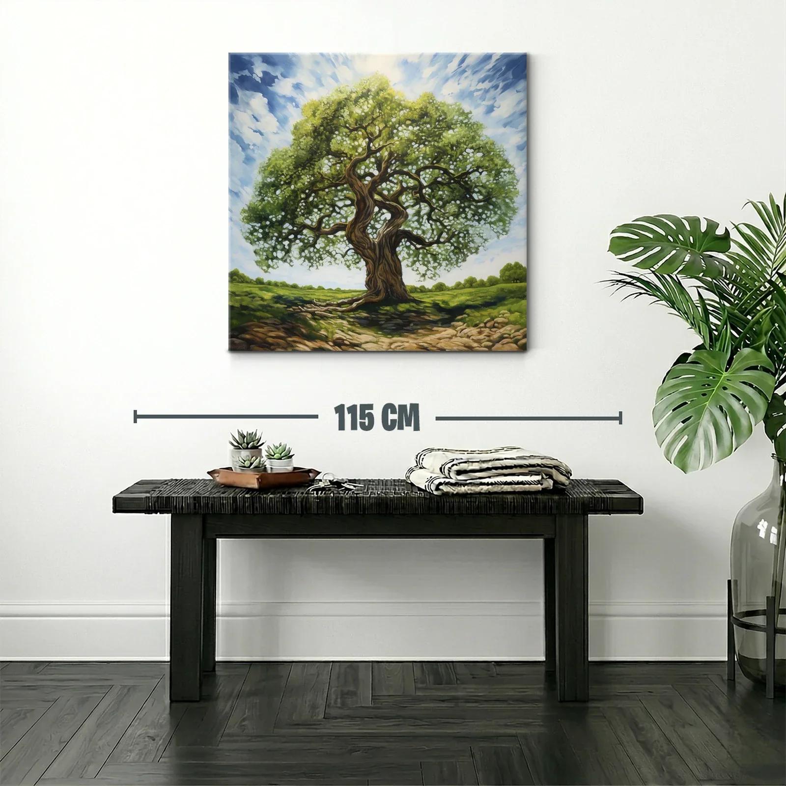 Árbol majestuoso con cielo nublado en paisaje abierto — miniatura 2