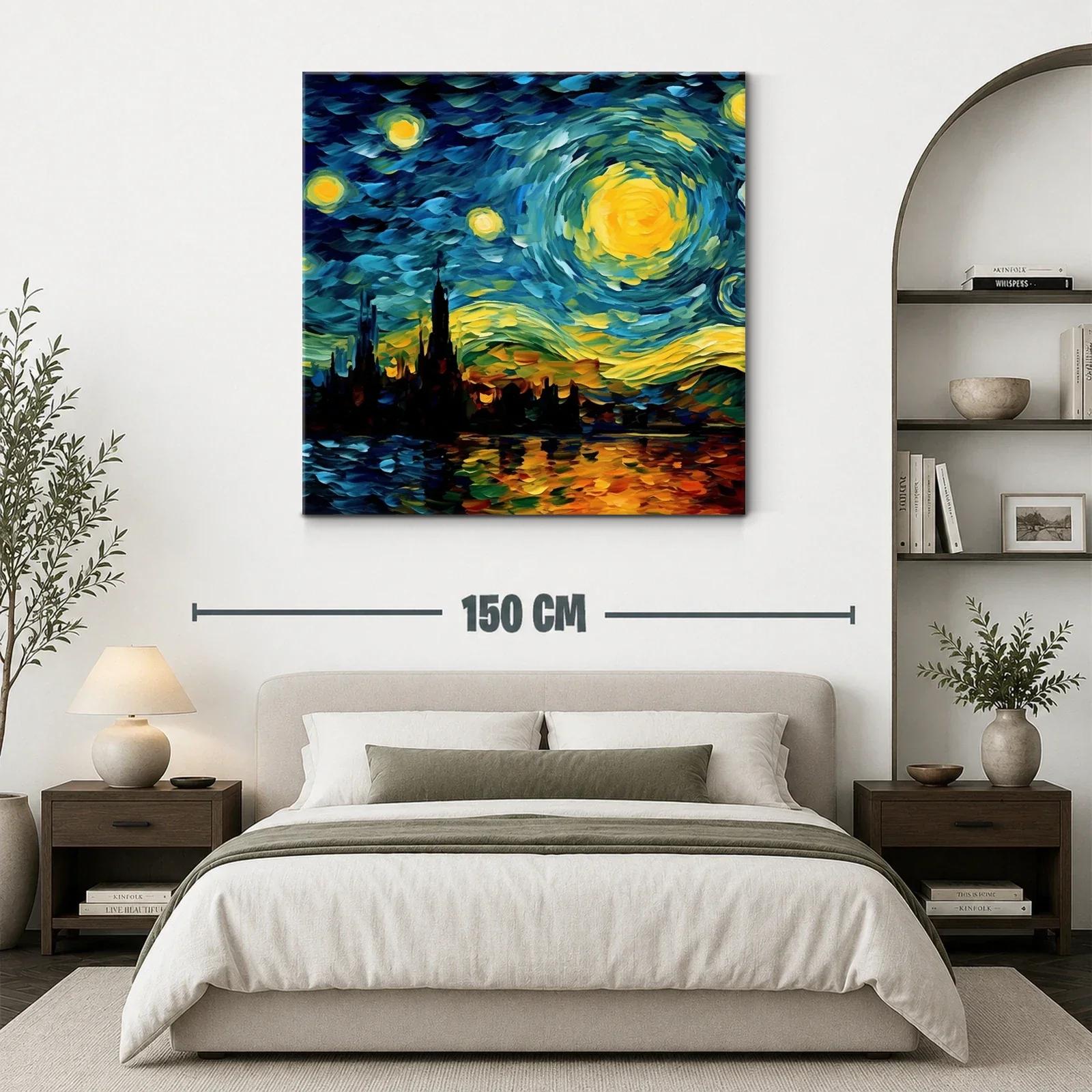 Cielo estrellado vibrante sobre ciudad reflejada en agua — miniatura 3
