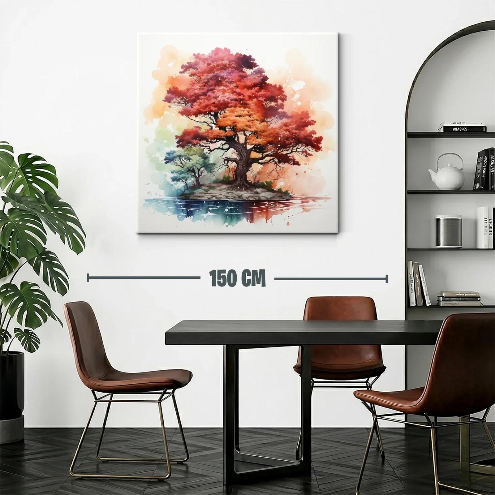 Árbol vibrante en isla con tonos otoño y acuarela — miniatura 2