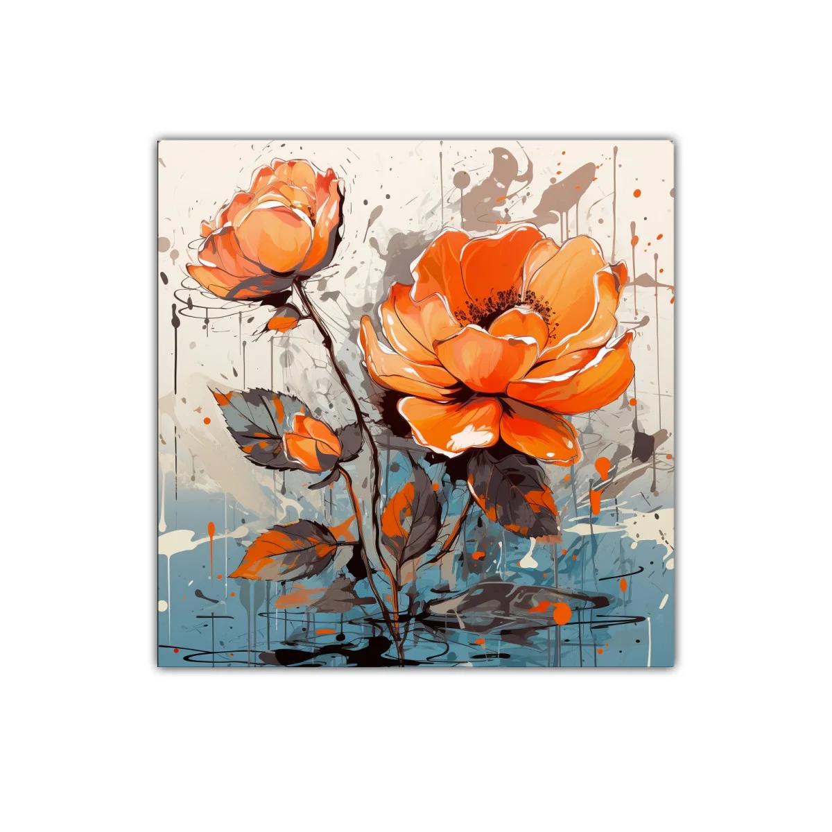 Cuadro decorativo con flores naranjas y estilo moderno