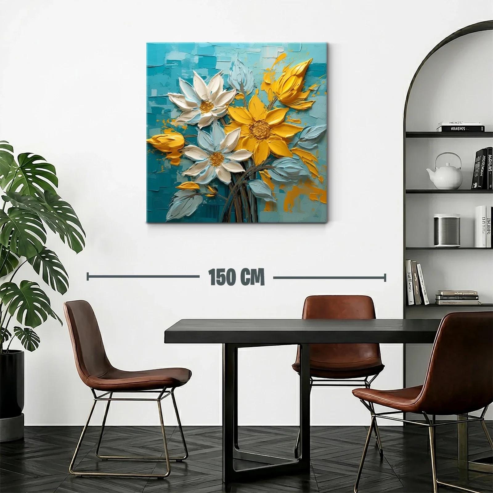 Cuadro floral vibrante con tonos amarillos y azules — miniatura 2