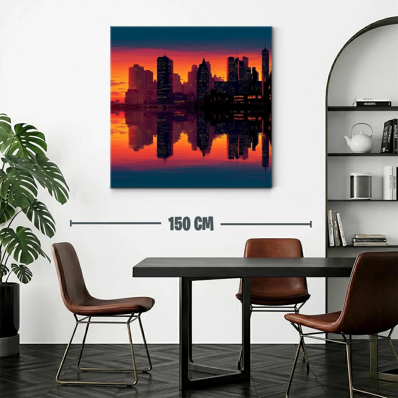 Atardecer vibrante sobre ciudad con reflejo en agua — miniatura 2