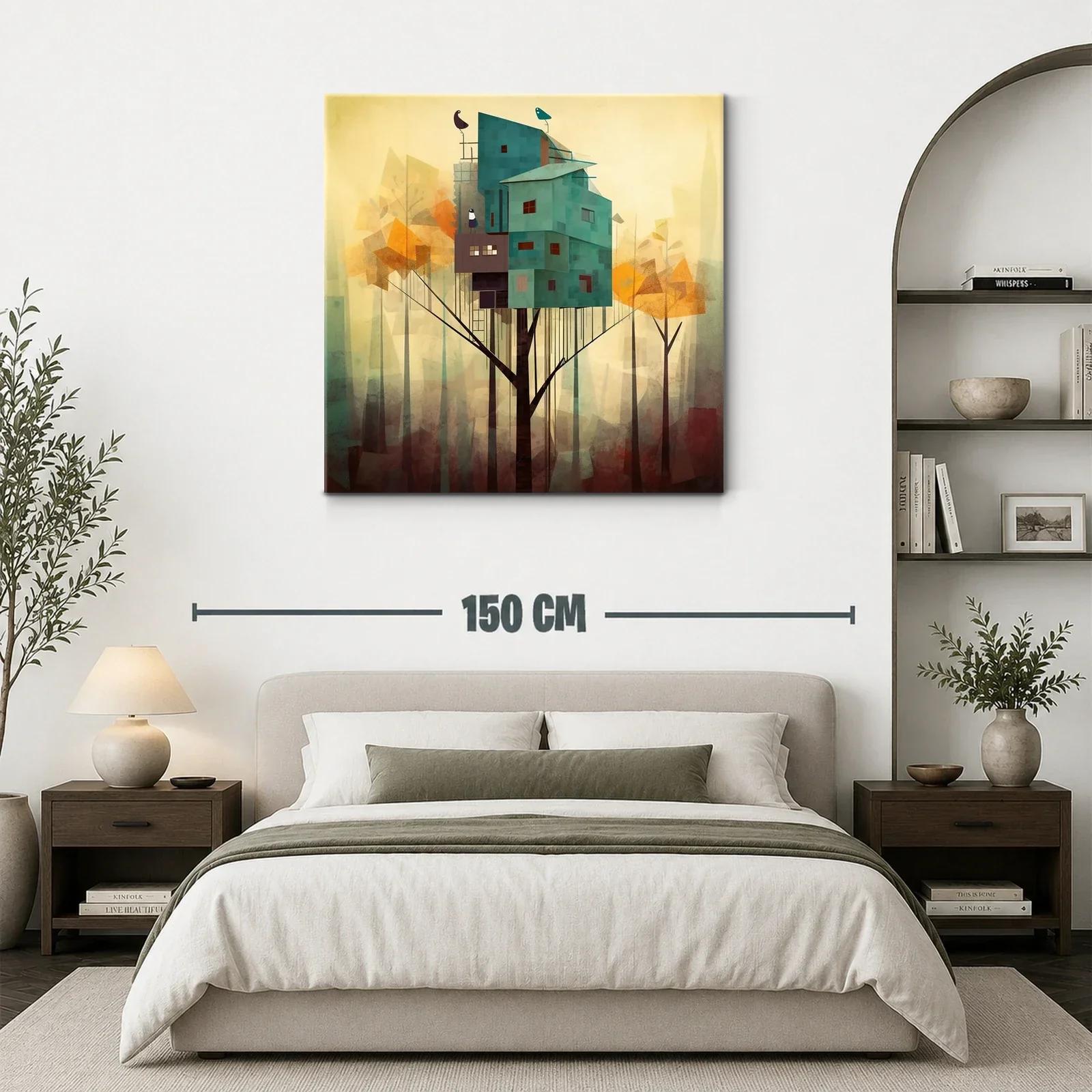 Casa en el Árbol con Aves en Bosque Abstracto — miniatura 3