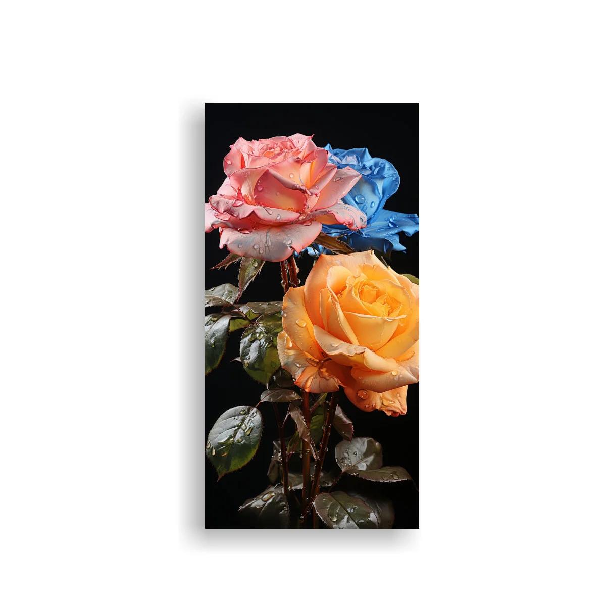 Cuadro rosas coral y amarilla anaranjada