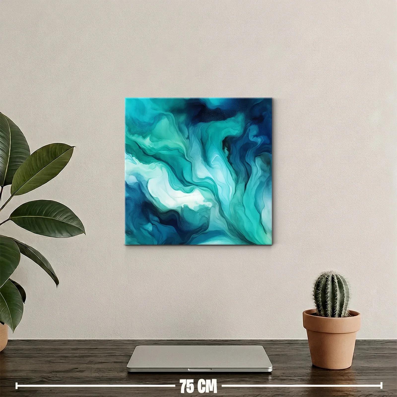 Cuadro abstracto en tonos aqua y azul marino — miniatura 2