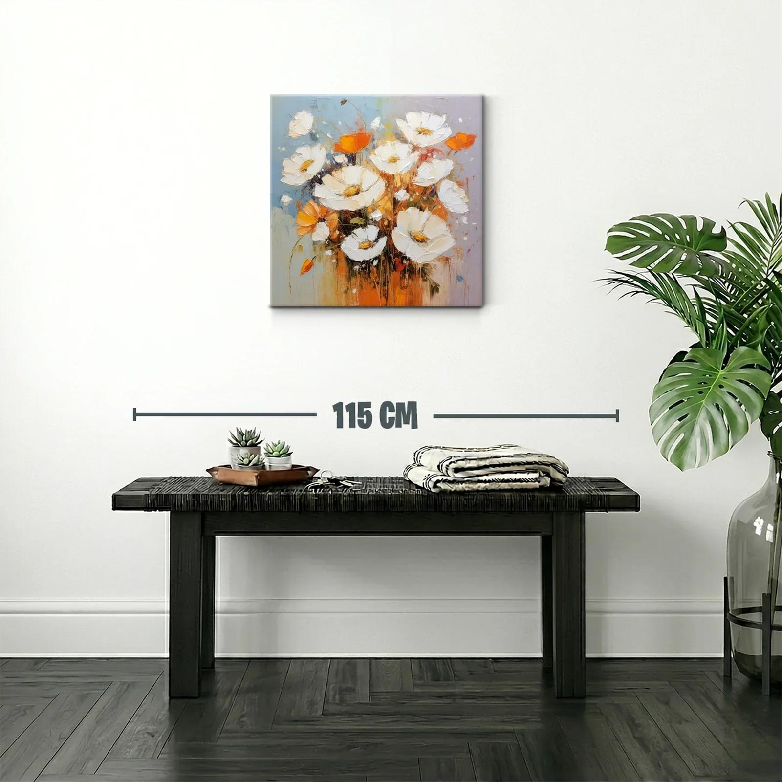 Cuadro de flores blancas y naranjas con toque abstracto — miniatura 2