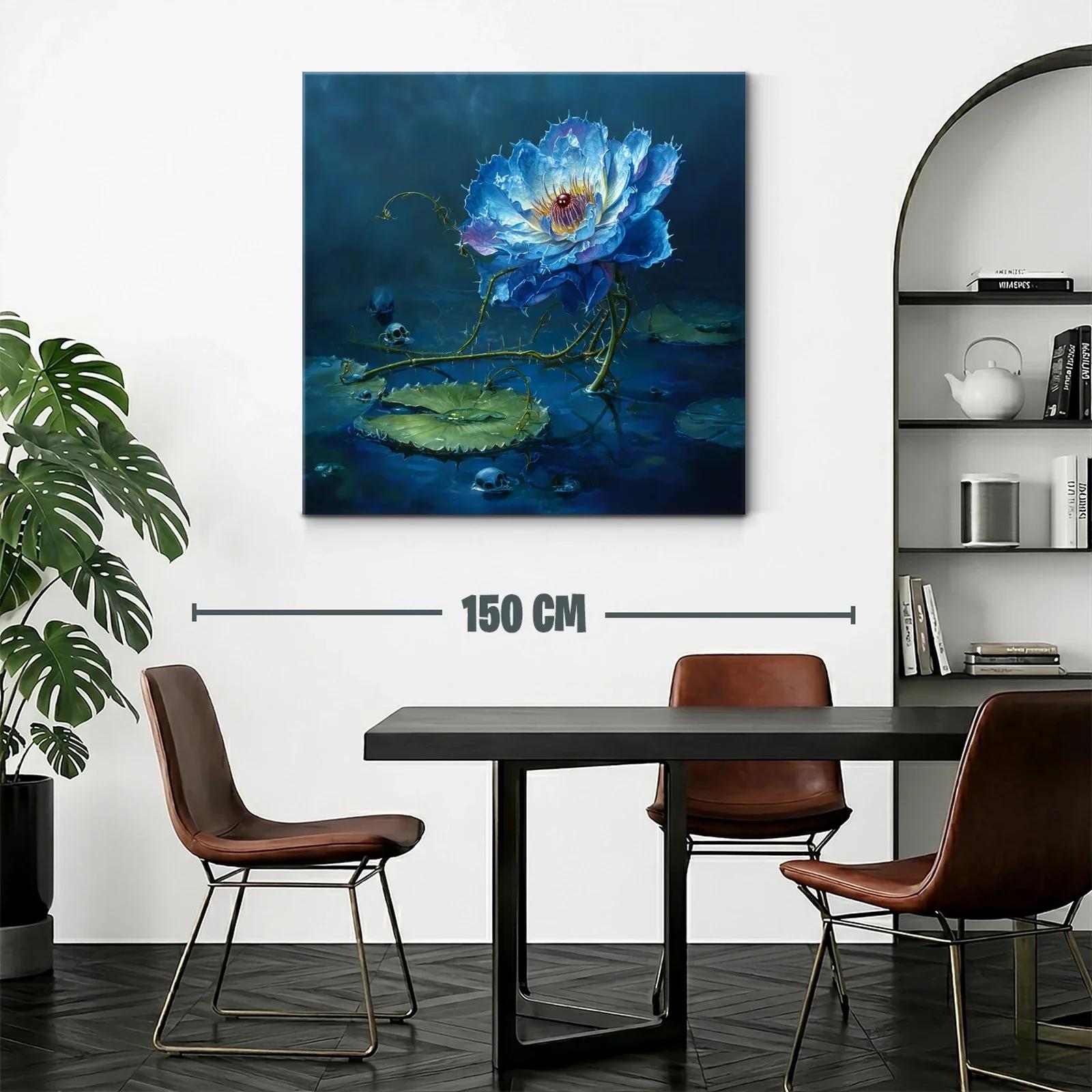 Flor azul luminosa sobre agua con detalles oscuros y misterio — miniatura 2
