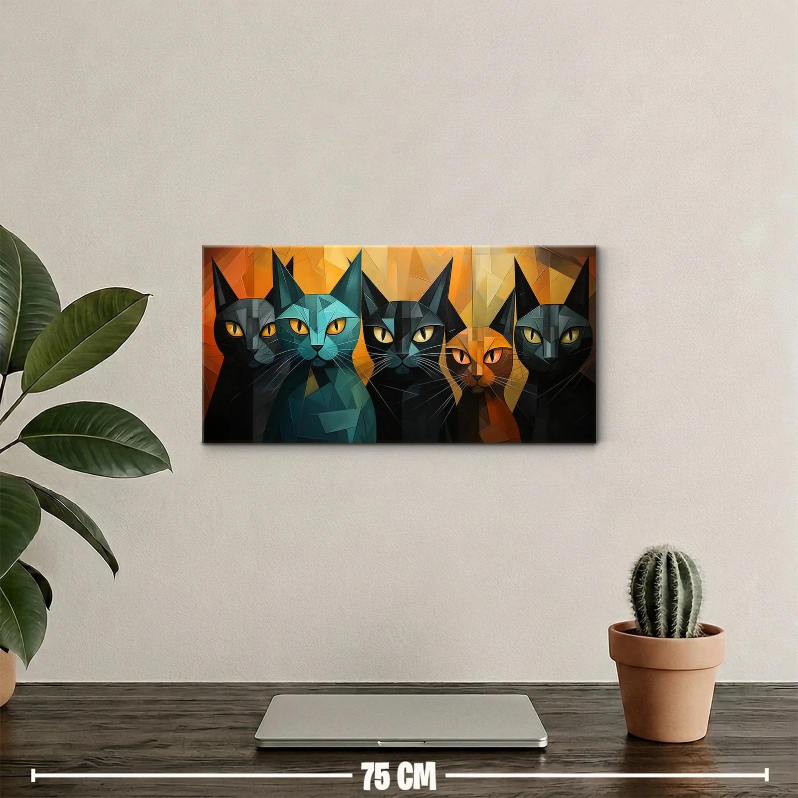 Cuadro de cinco gatos facetados — miniatura 2