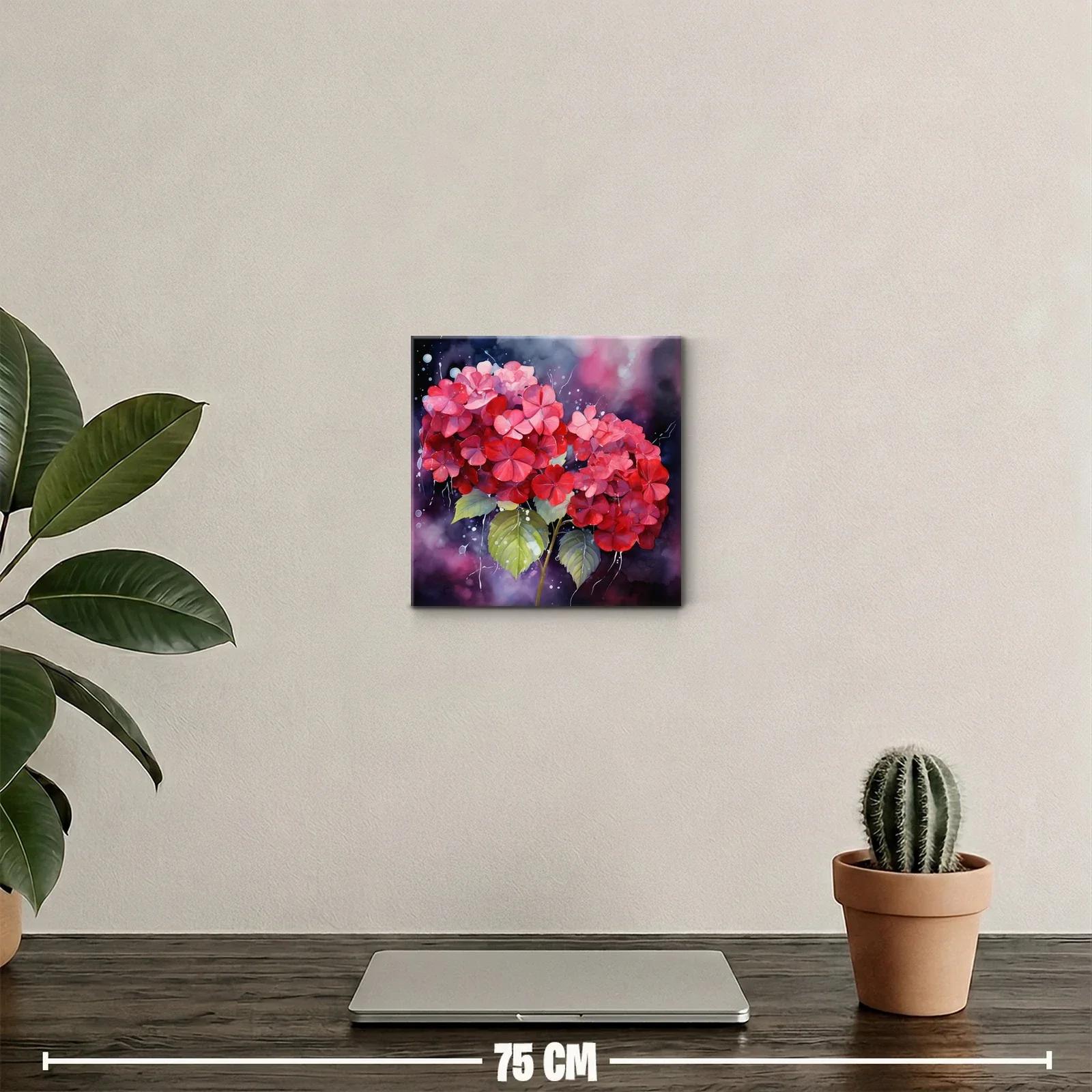 Vibrante cuadro con hortensias en tonos rojos y rosas — miniatura 2