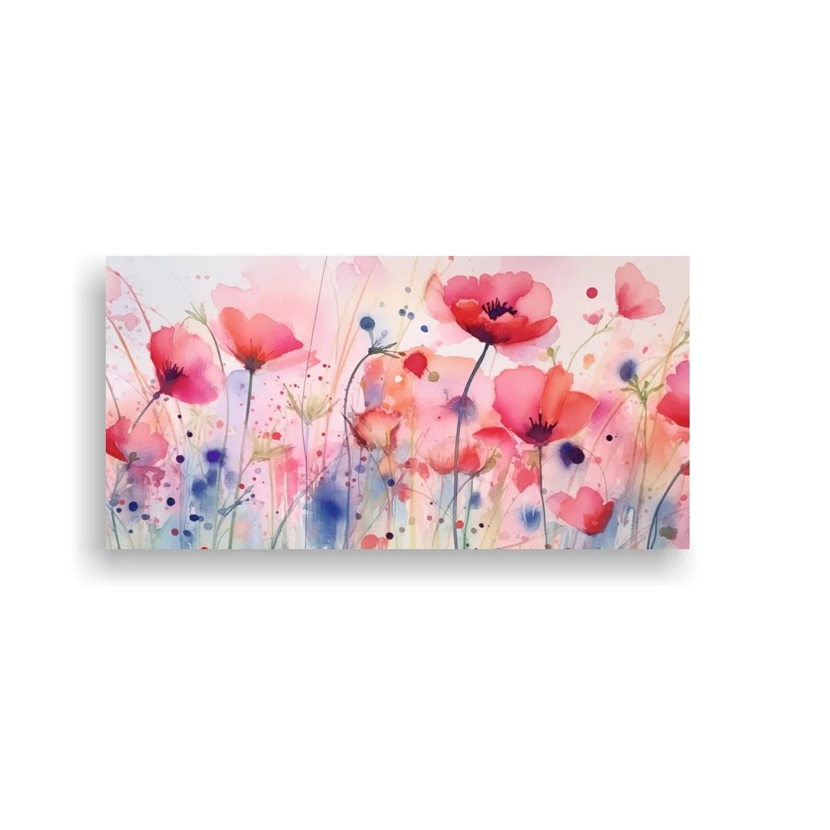 Cuadro amapolas rosadas con salpicaduras de pintura
