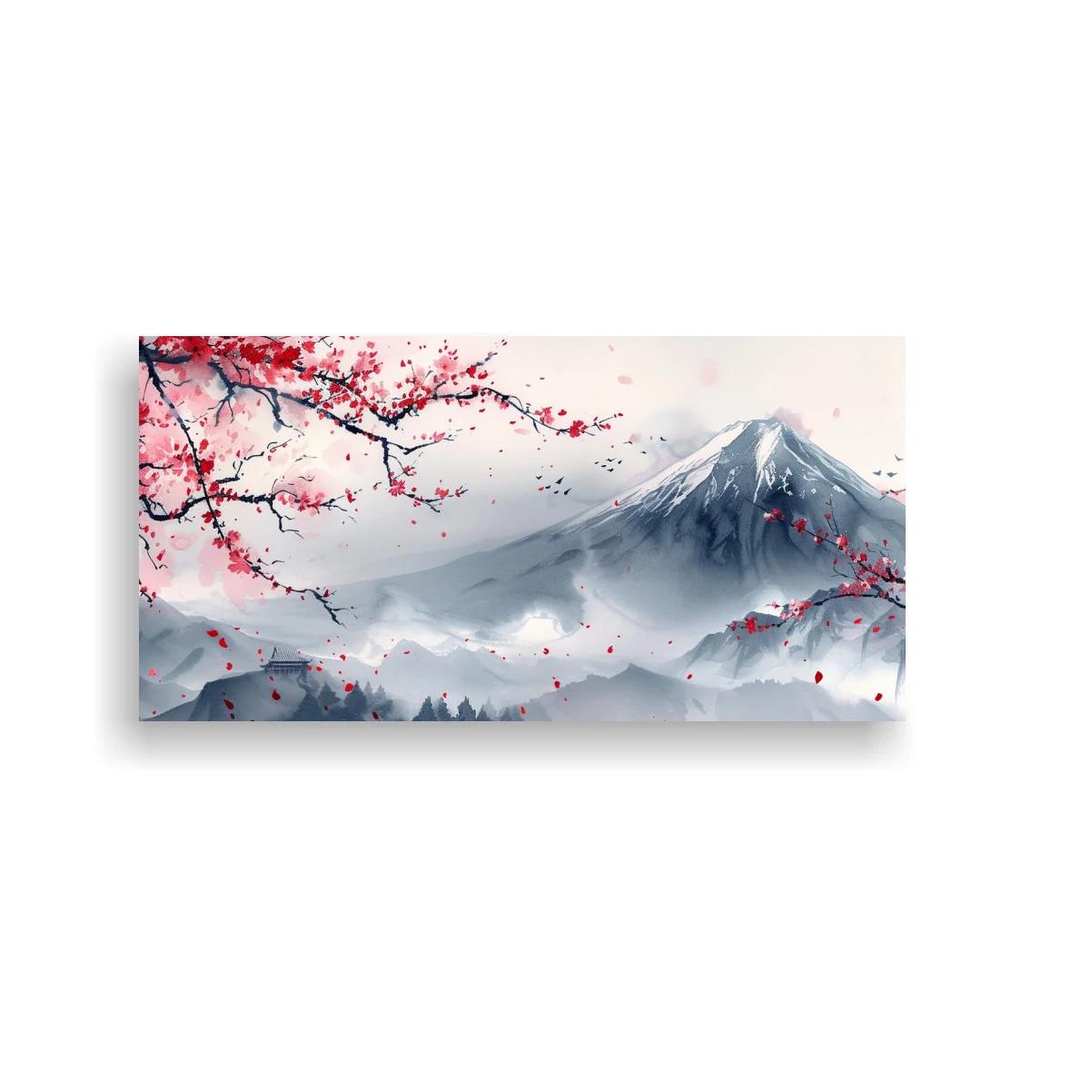 Cuadro Monte Fuji con ramas de cerezo y niebla — imagen principal