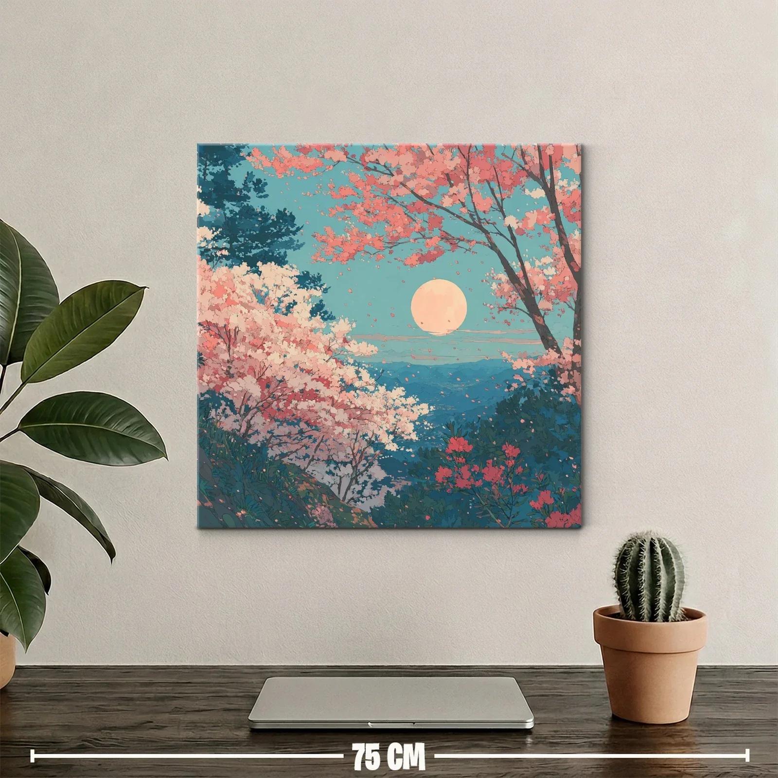 Paisaje de cerezos en flor bajo luna llena — miniatura 2