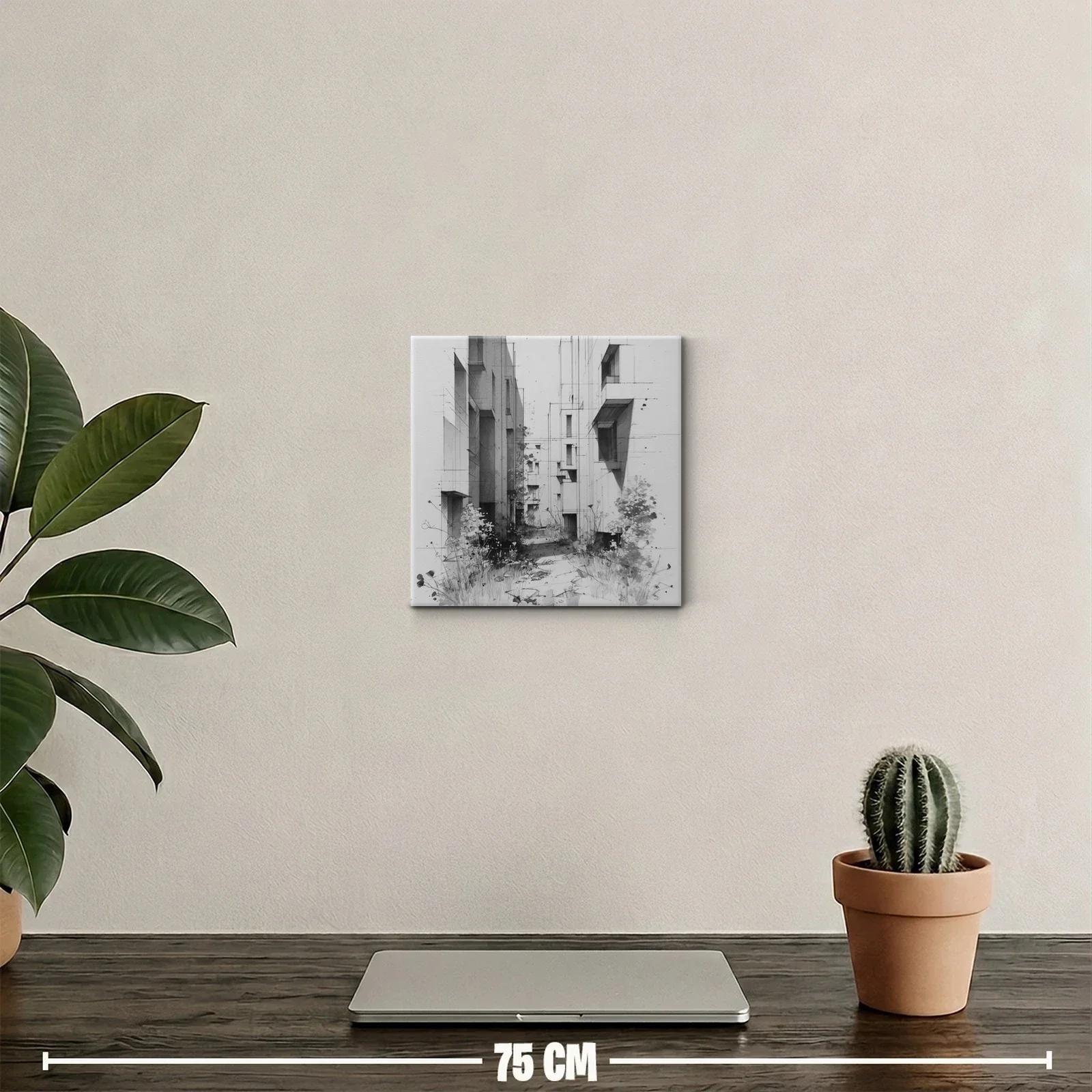 Escena Urbana Minimalista en Blanco y Negro con Vegetación — miniatura 2