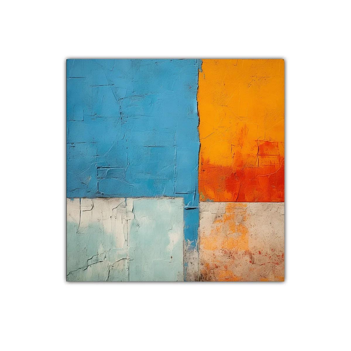 Cuadro abstracto con bloques vibrantes en azul y naranja — imagen principal