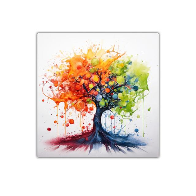 Cuadro árbol colorido con explosión de tonos vibrantes