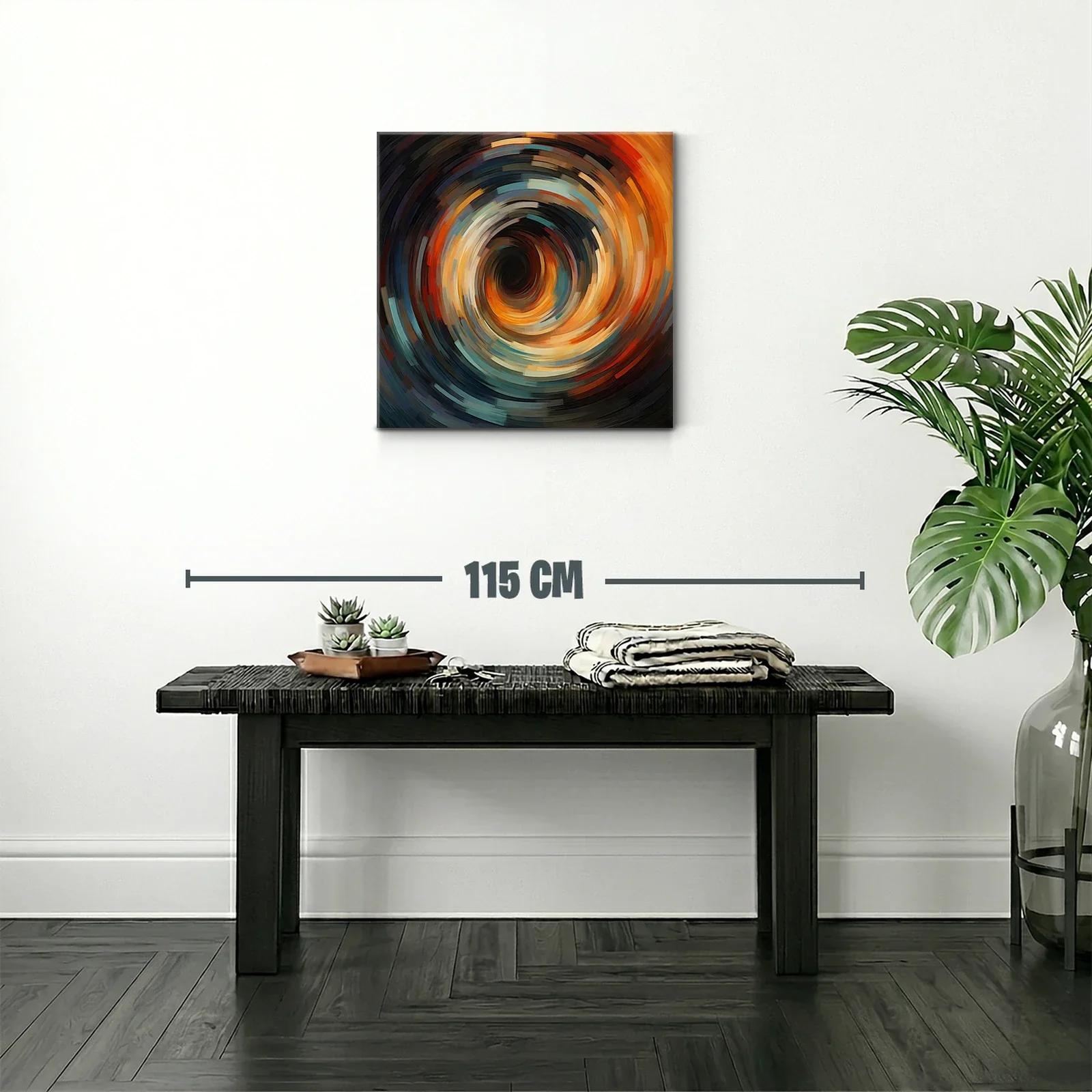 Cuadro abstracto con espiral dinámica de tonos cálidos y fríos — miniatura 2