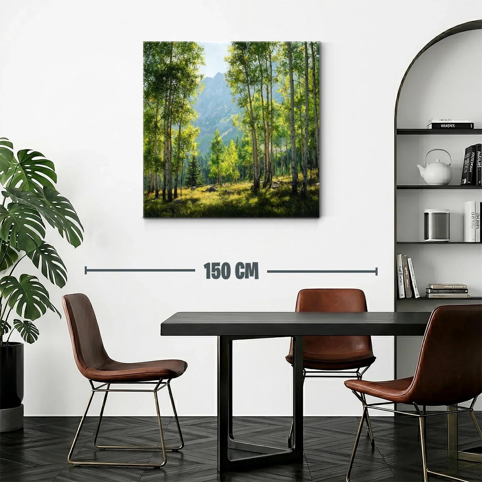 Bosque iluminado con montañas al fondo en tonos verdes y azules — miniatura 2