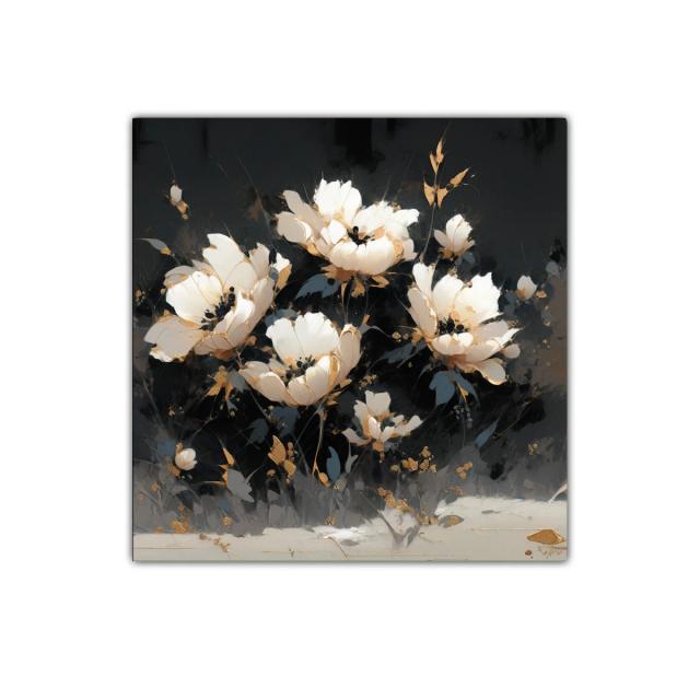 Cuadro decorativo con flores blancas y detalles dorados