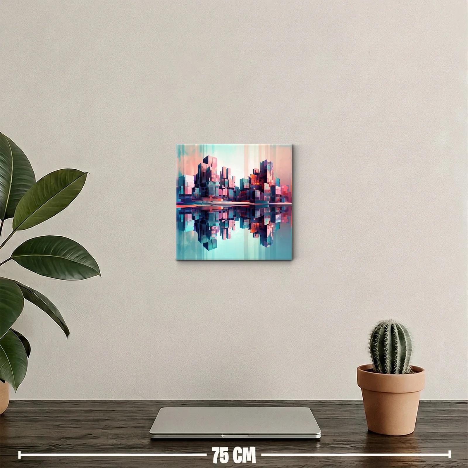 Ciudad futurista reflejada en tonos vibrantes y suaves — miniatura 2