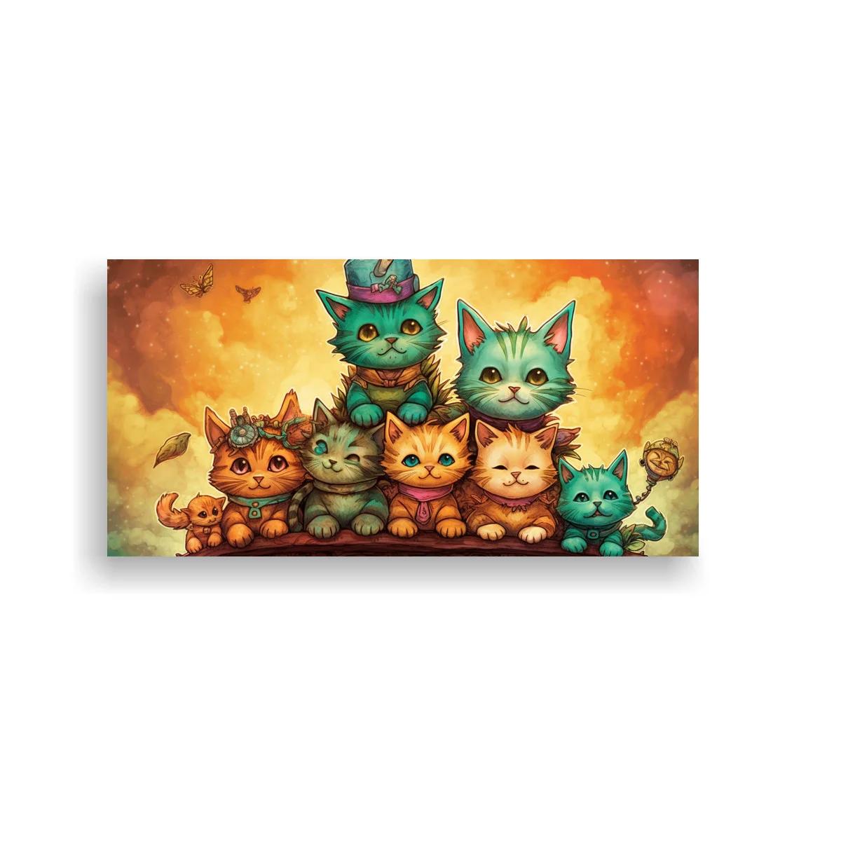 Cuadro grupo de gatitos con sombrero de copa y fondo resplandeciente
