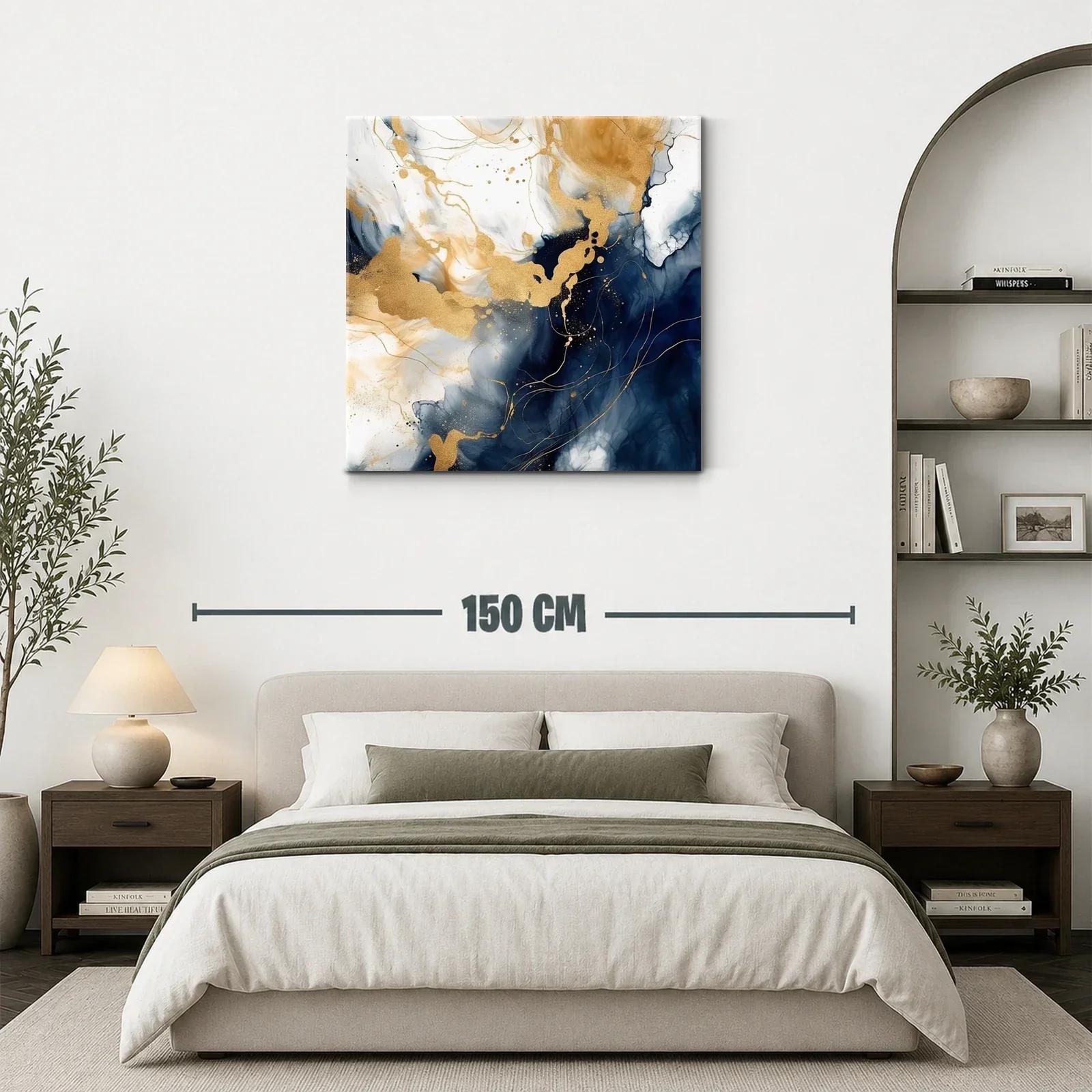 Cuadro abstracto con toques dorados y tonos azules intensos — miniatura 3