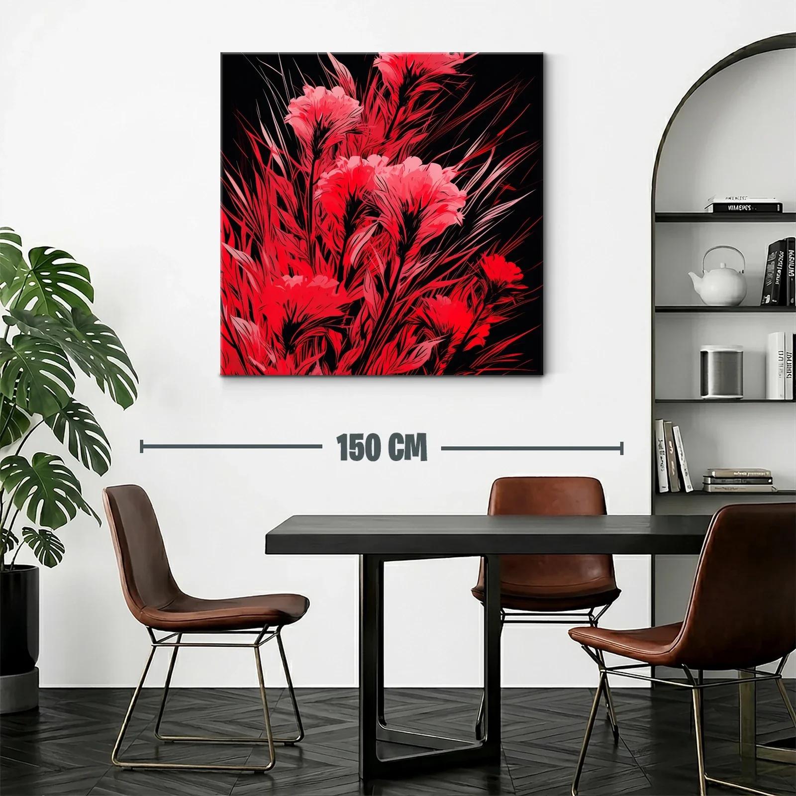 Cuadro floral vibrante en tonos rojos y negro — miniatura 2