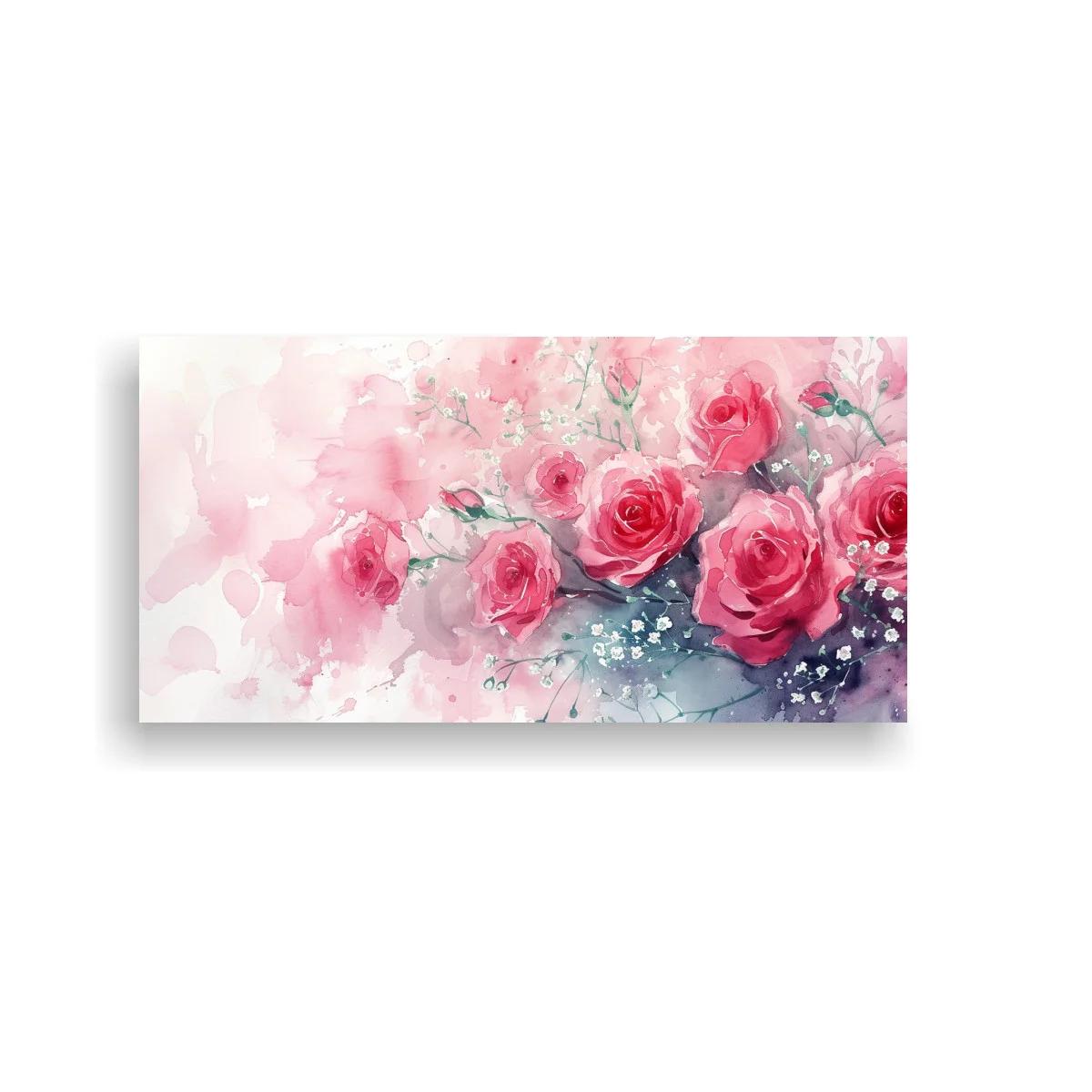 Cuadro ramo de rosas rosadas en acuarela