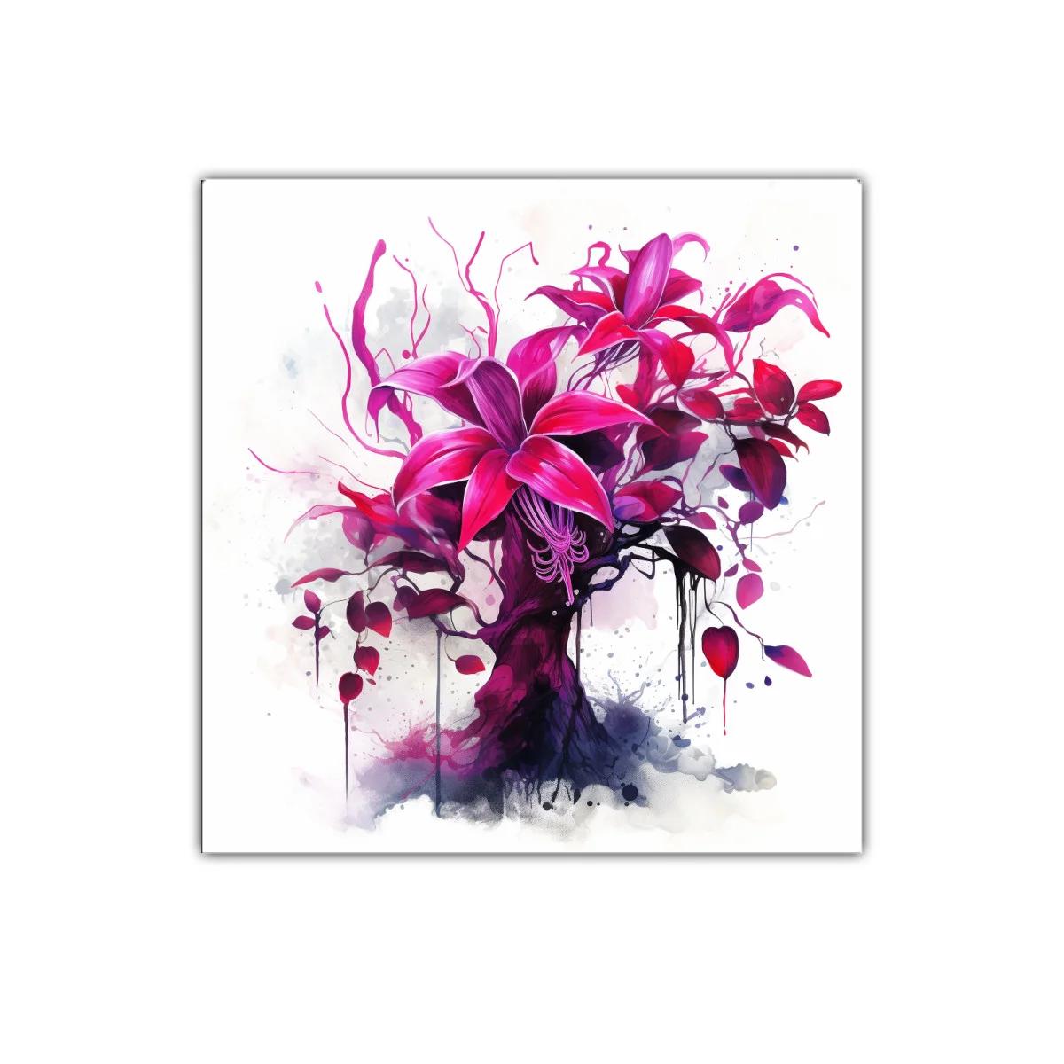 Cuadro decorativo con flores vibrantes en tonos magenta y fucsia — imagen principal
