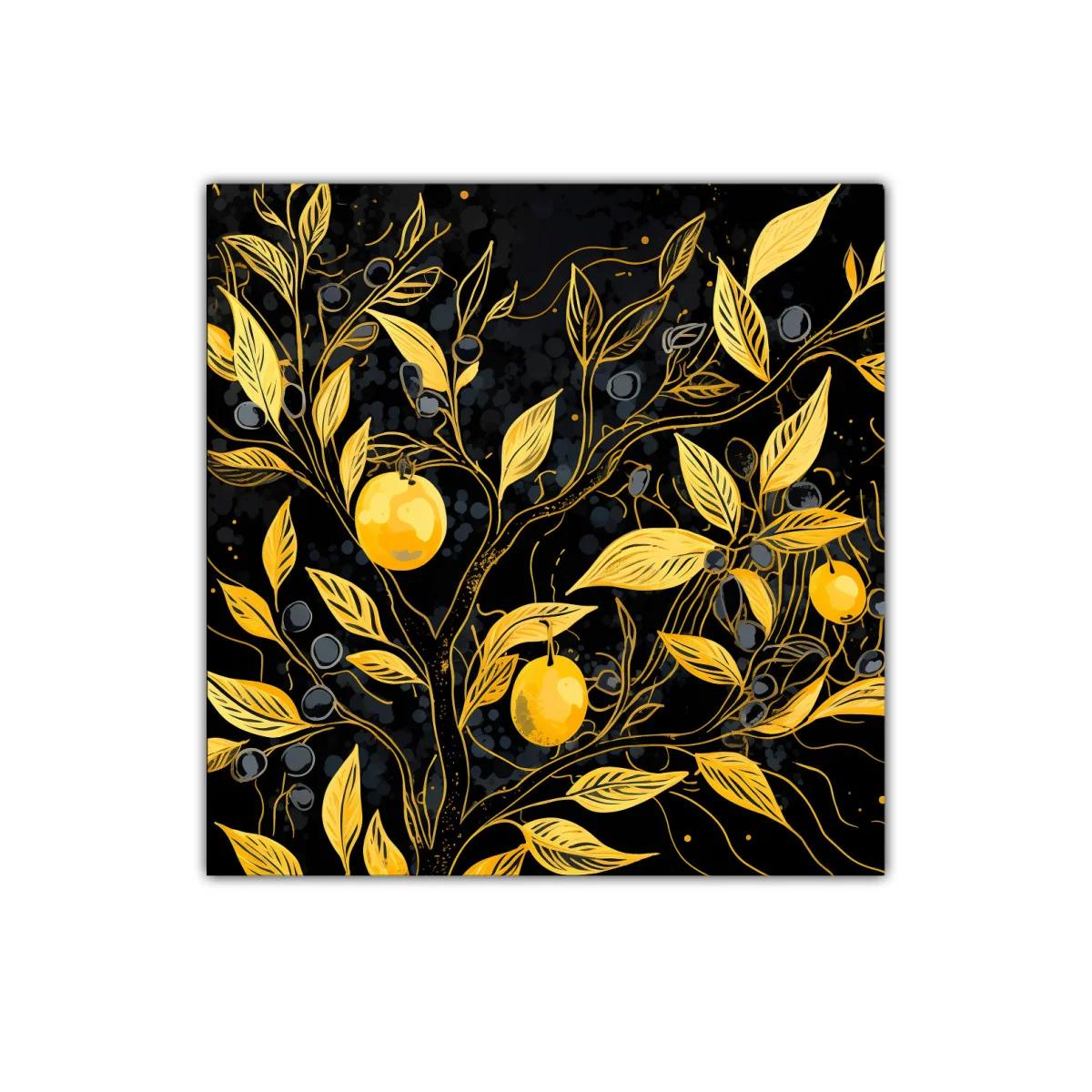 Cuadro decorativo de ramas doradas sobre fondo negro — imagen principal