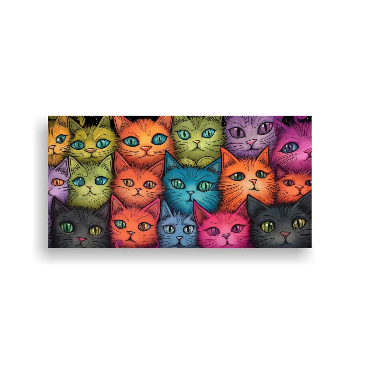 Cuadro grupo de gatos de colores formando un patrón compacto