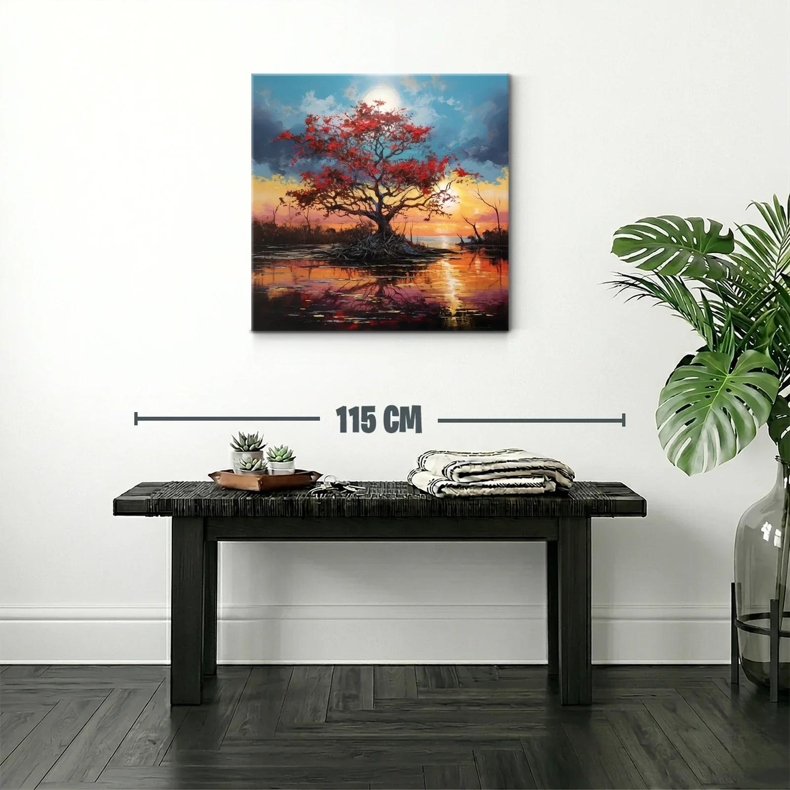 Árbol en paisaje al atardecer con tonos cálidos y azules — miniatura 2