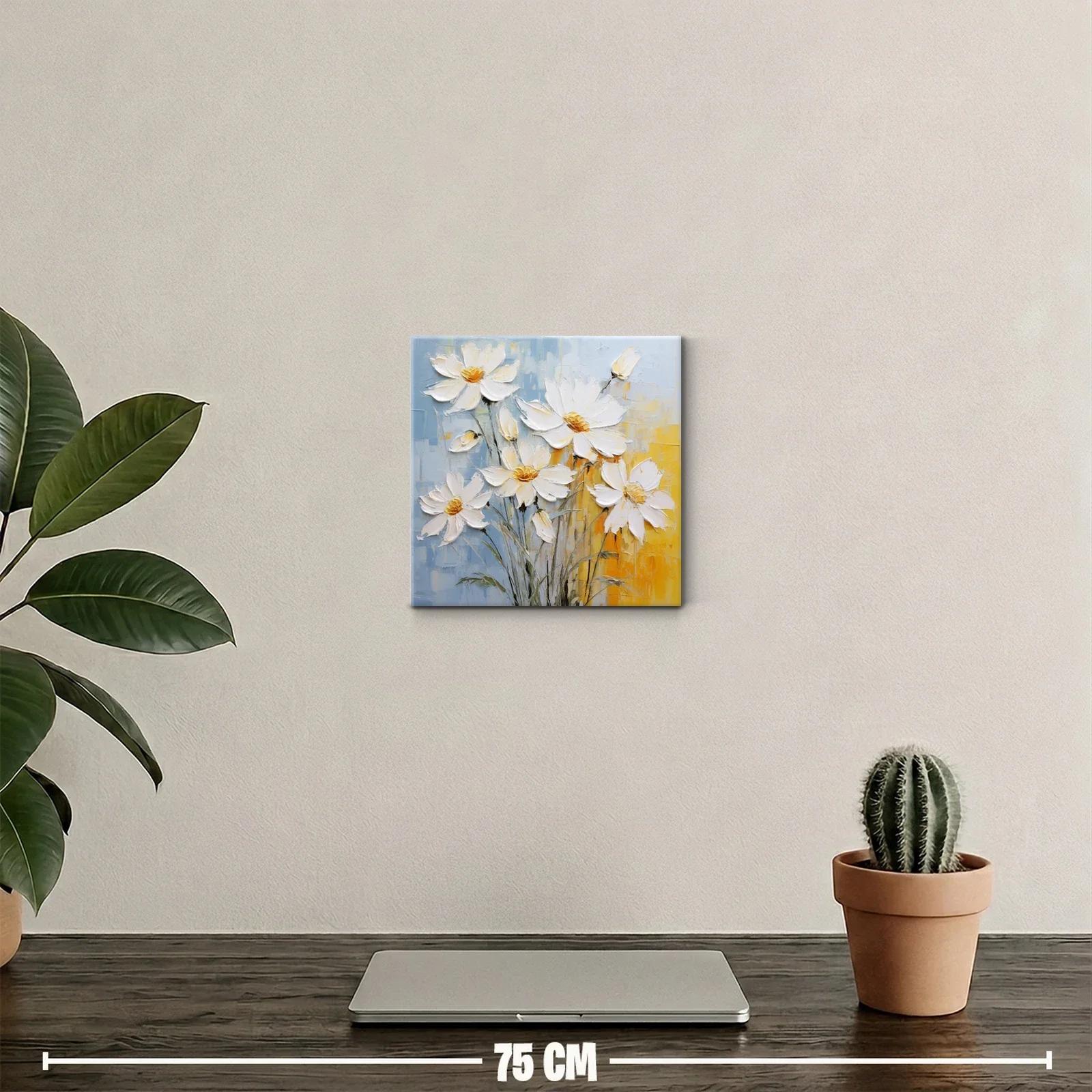 Cuadro con ramo de flores blancas y fondo azul y amarillo — miniatura 2