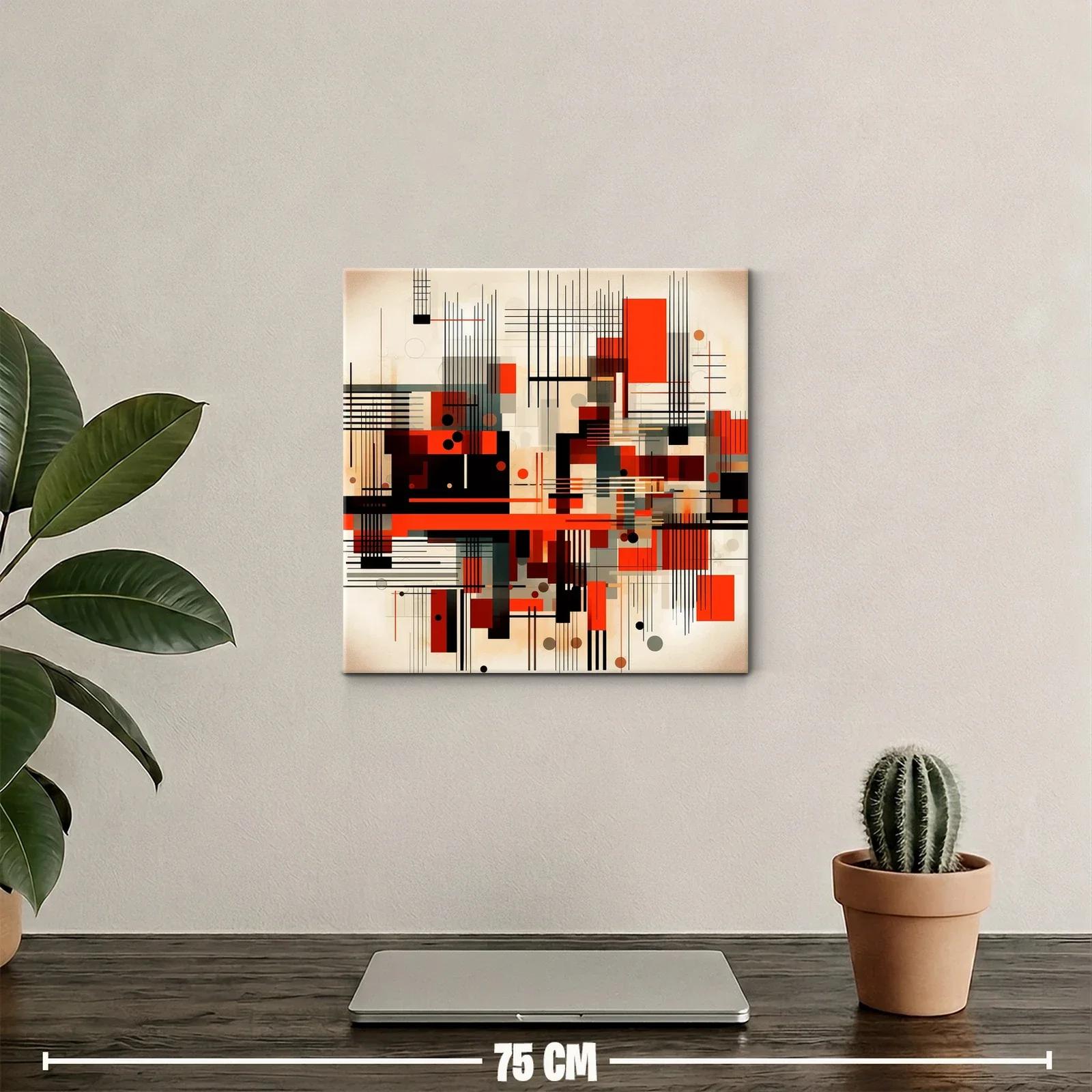 Composición abstracta con líneas y formas geométricas en rojo y negro — miniatura 2