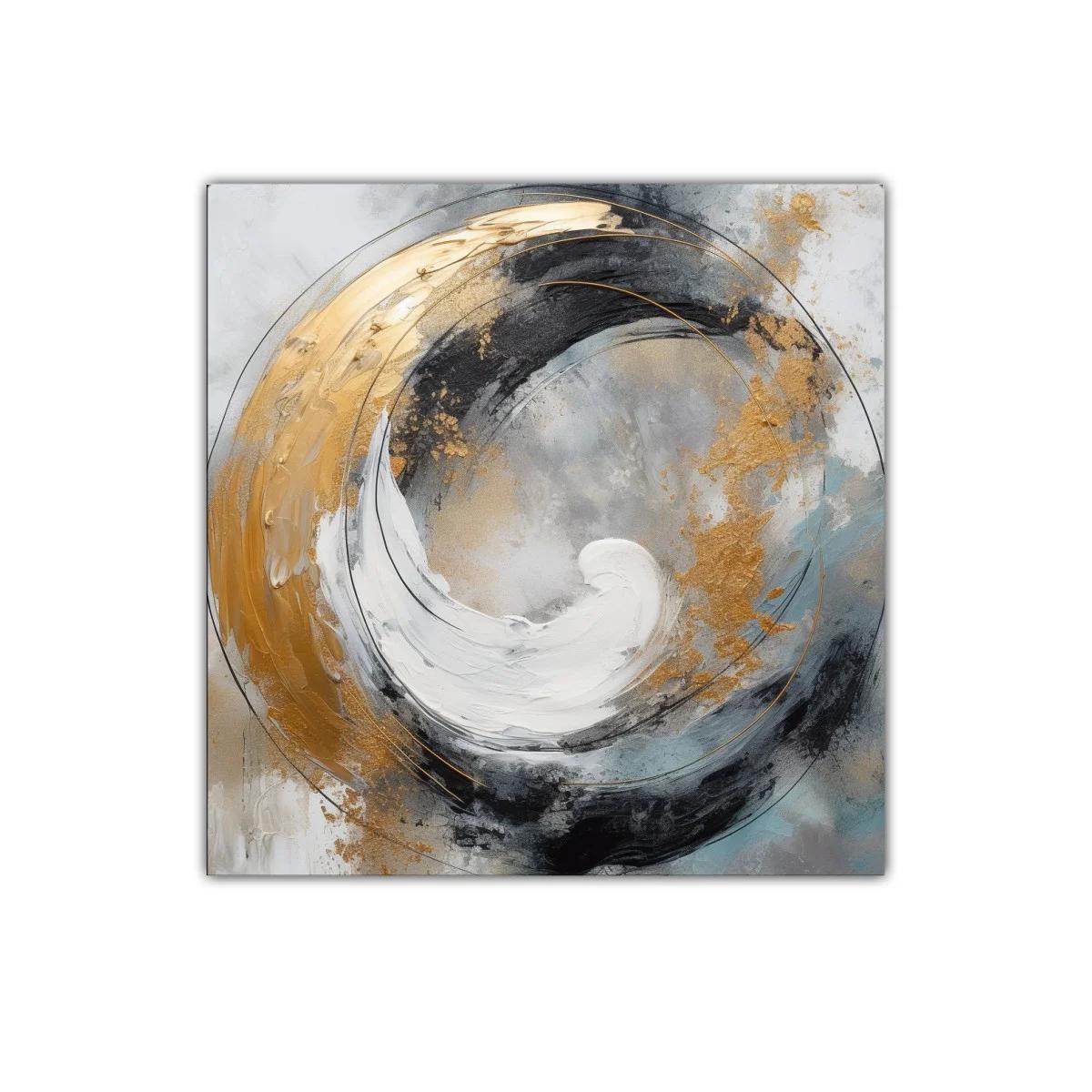 Cuadro Abstracto con Espirales Doradas y Tonos Neutros