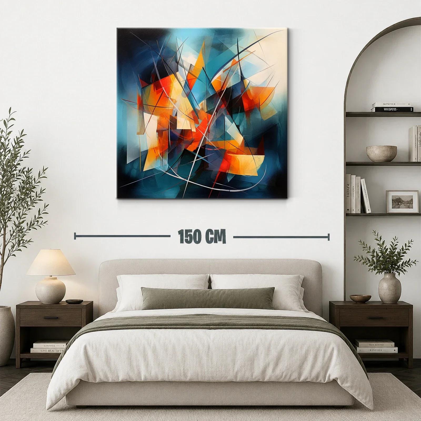 Cuadro abstracto con vibrantes contrastes de naranja y azul — miniatura 3