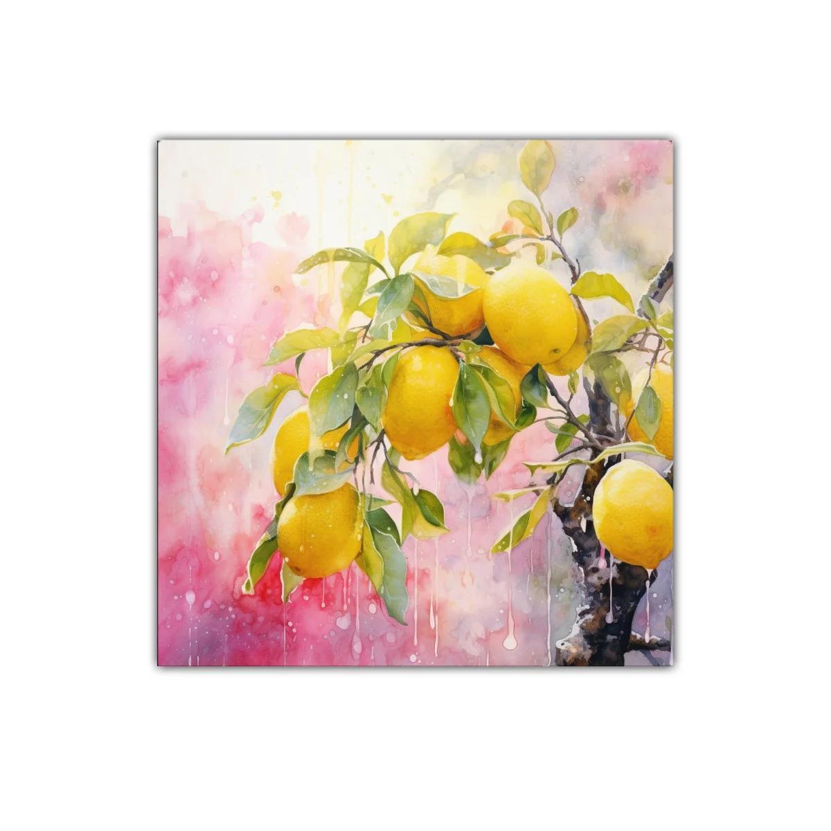 Cuadro decorativo con limones y hojas verdes vibrantes — imagen principal