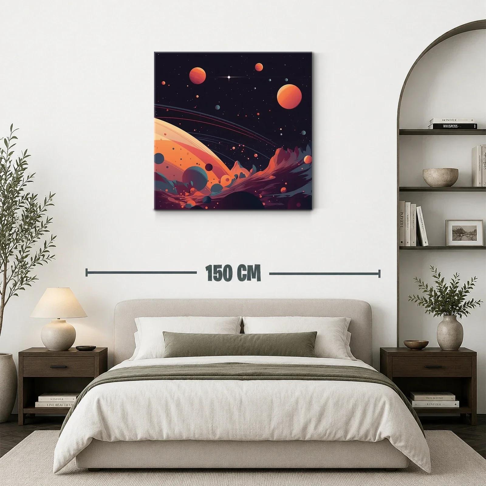 Cuadro cósmico con planetas anaranjados en espacio oscuro — miniatura 3