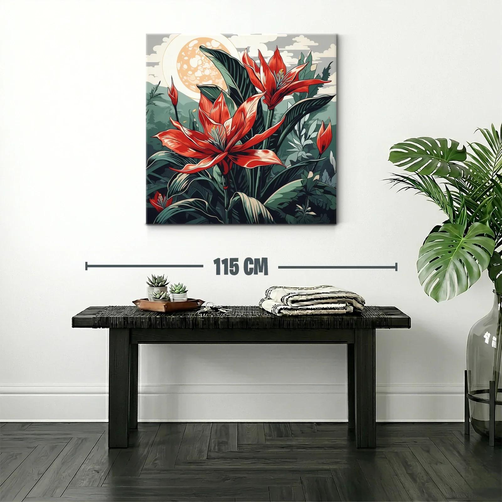 Exuberante cuadro floral con tonos rojos y verdes vivos — miniatura 2