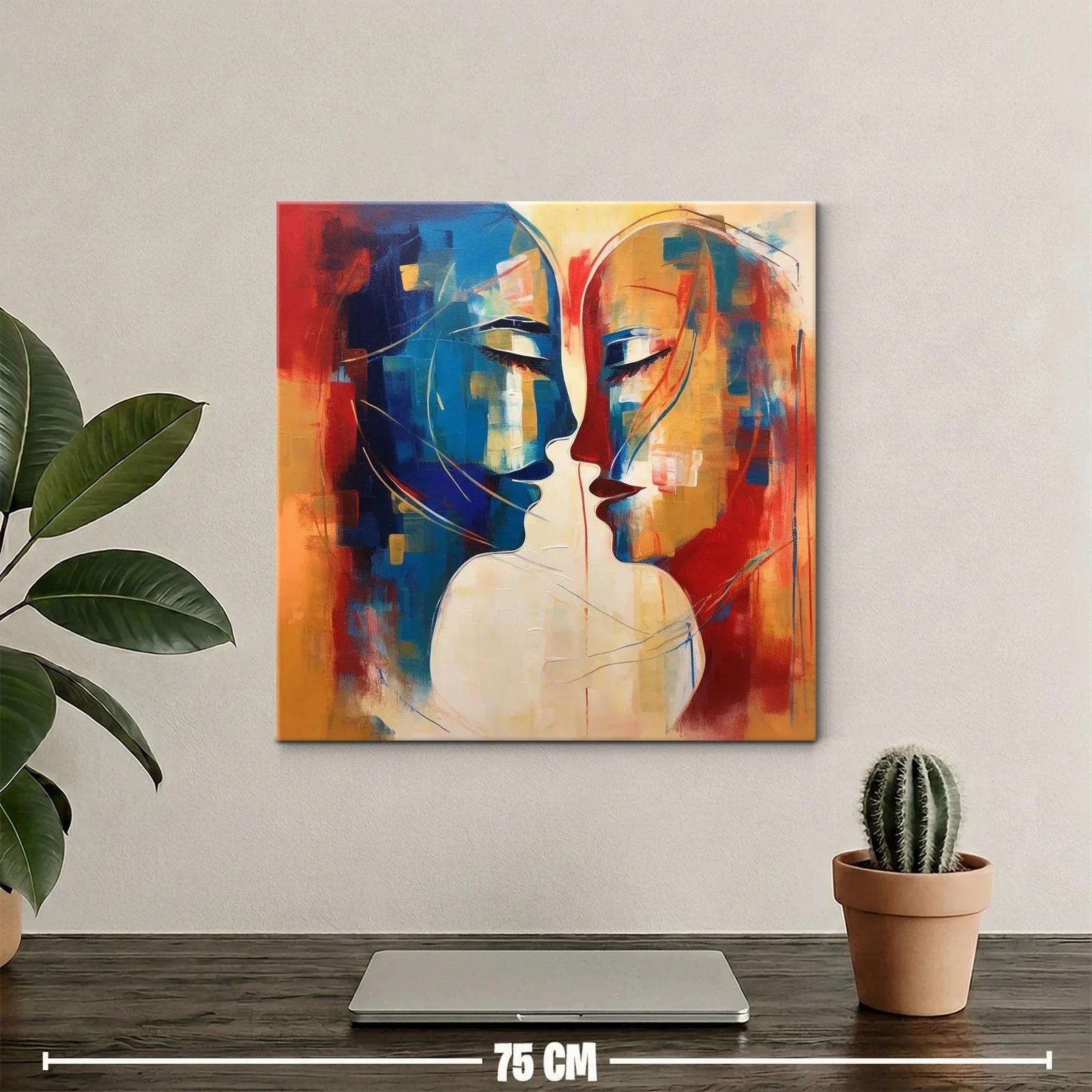 Cuadro abstracto de rostros en fusión cálida y fría — miniatura 2