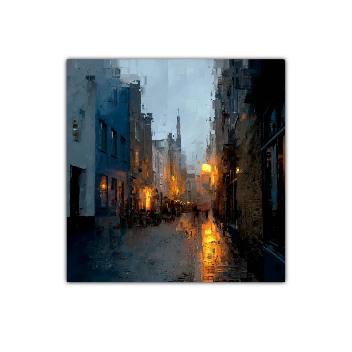 Atardecer urbano con luces cálidas y reflejos dorados — miniatura 1