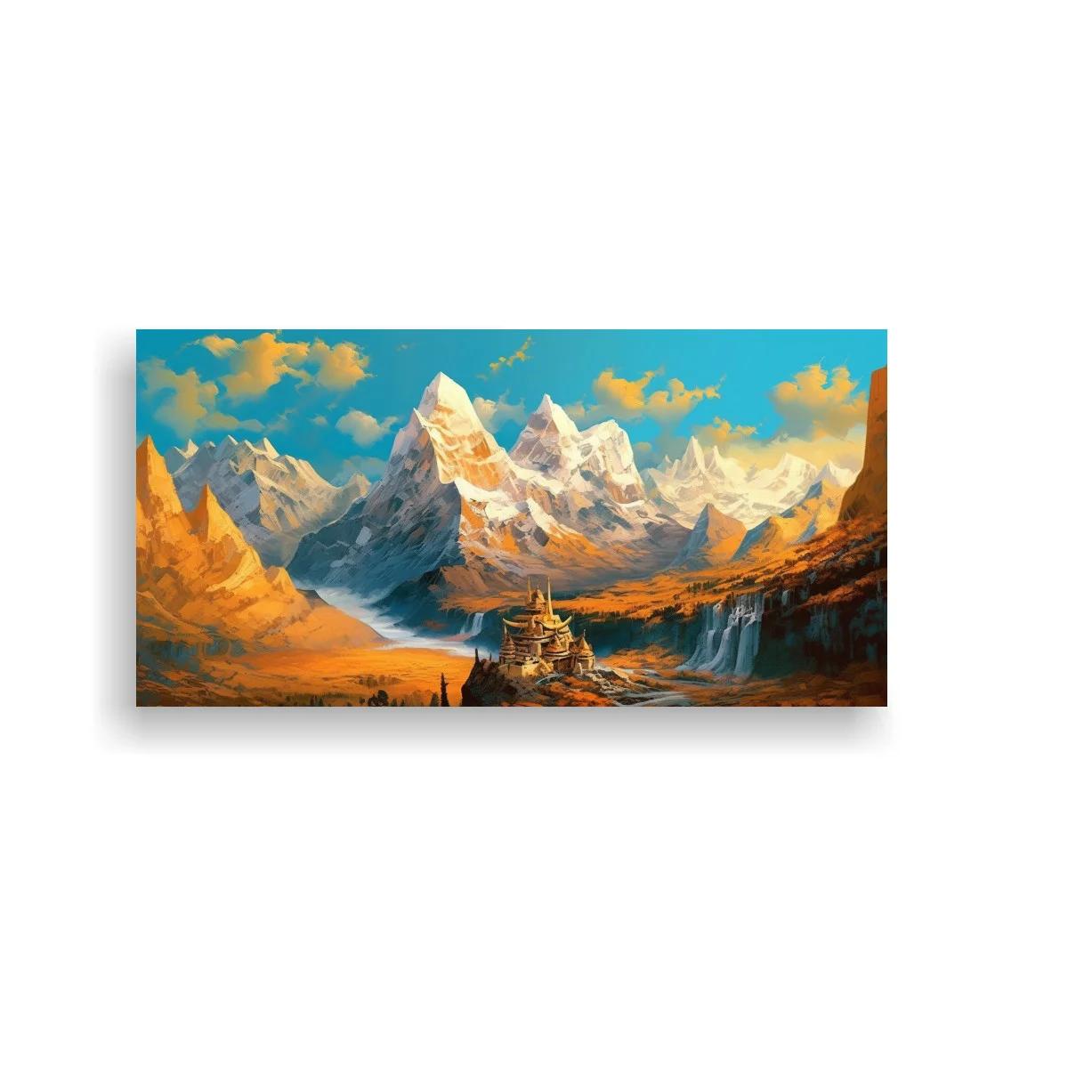 Cuadro cordillera nevada con templo escalonado — imagen principal