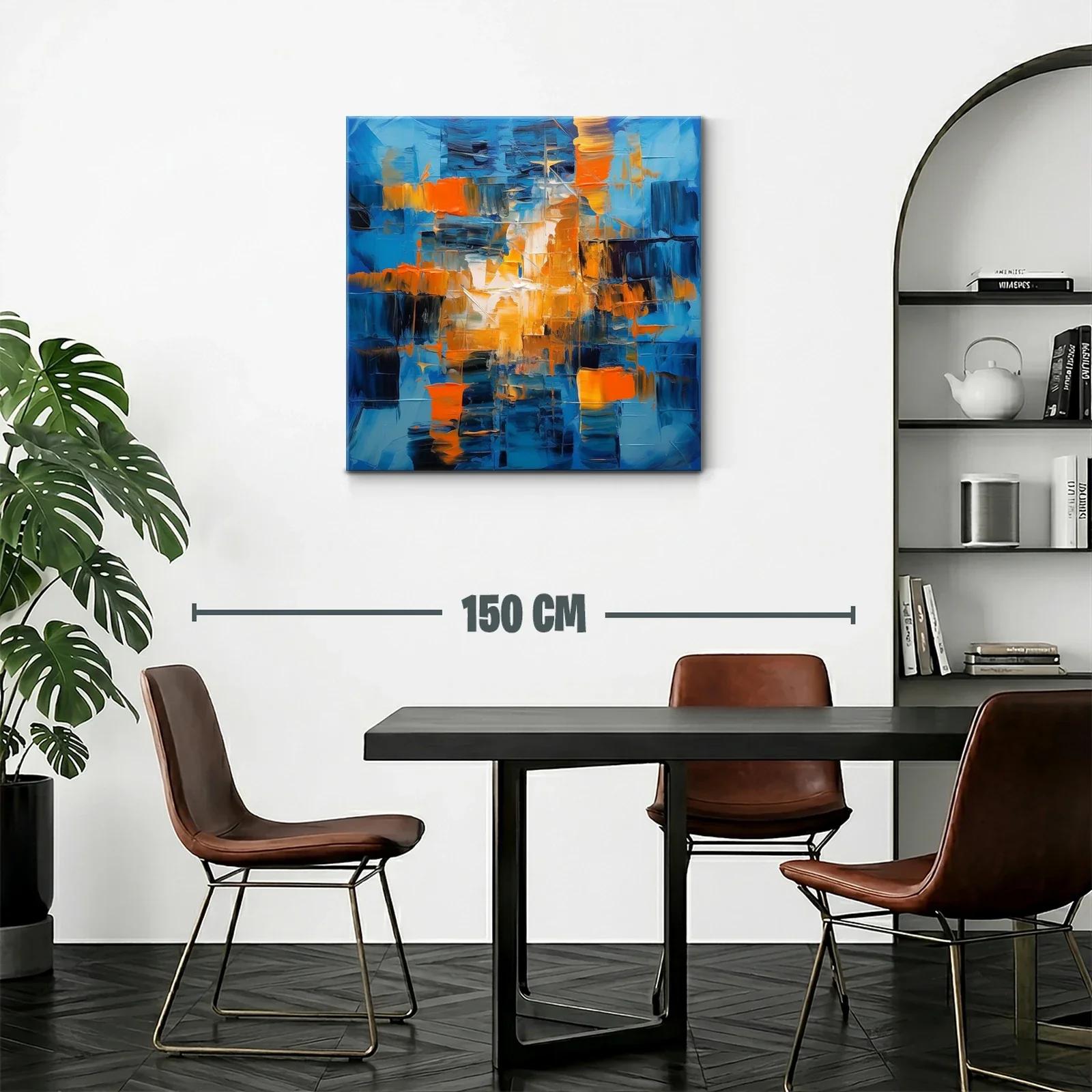 Cuadro abstracto en tonos azules y naranjas vibrantes — miniatura 2