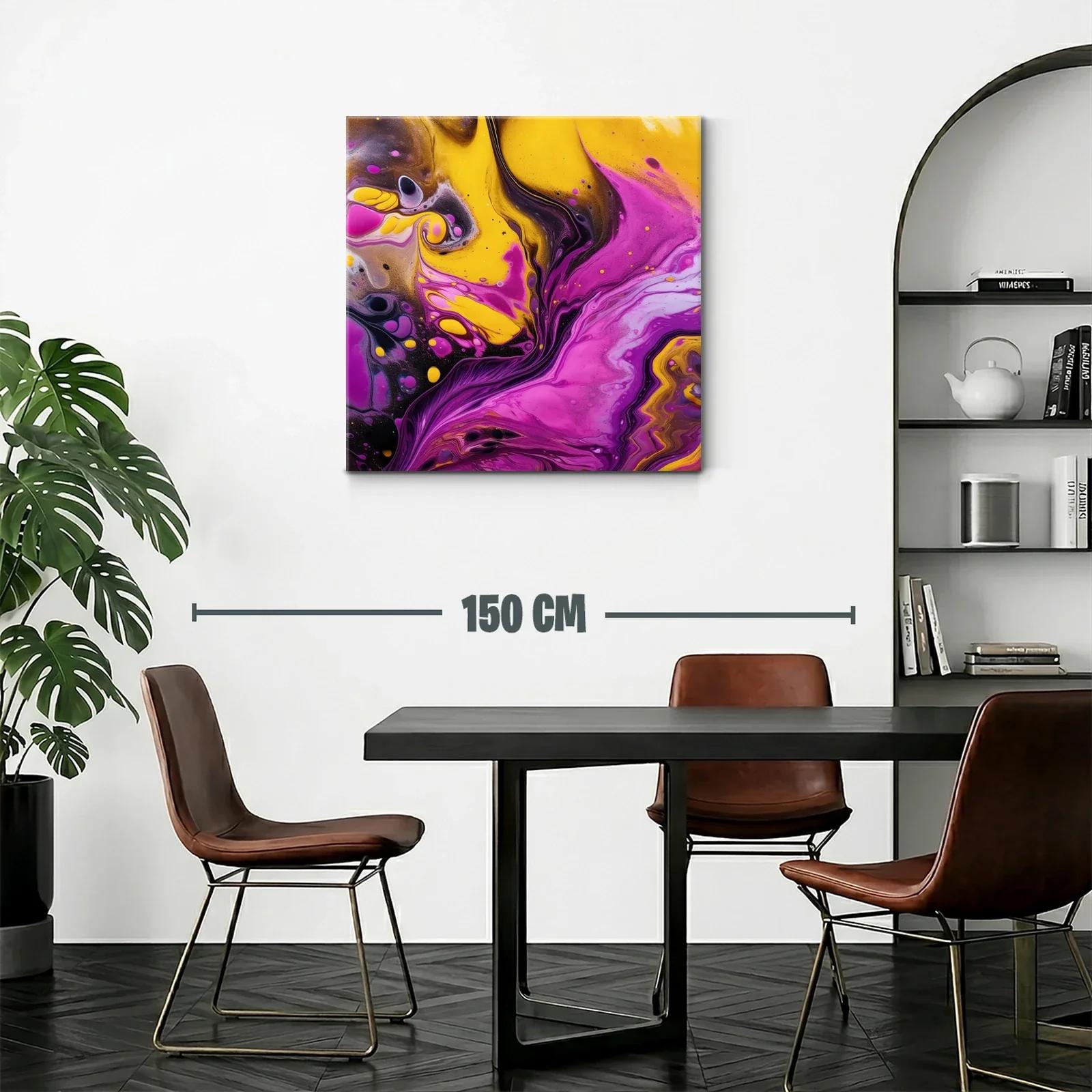 Cuadro abstracto vibrante con tonos fucsia y amarillo — miniatura 2