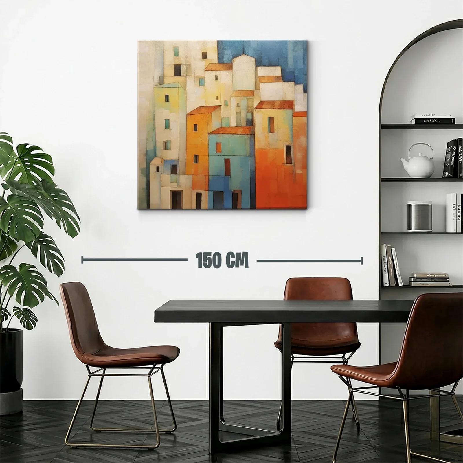 Composición urbana en tonos cálidos y azules vibrantes — miniatura 2